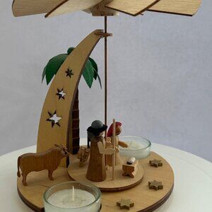 Erzgebirge Nativity Christmas Tea Light Candle Holder Spinner German Folk Art